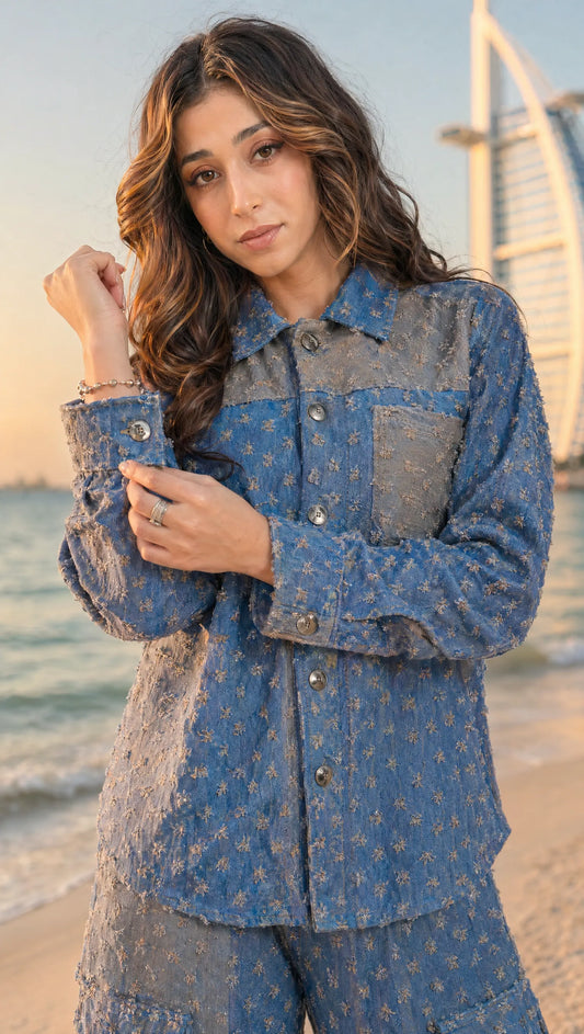 GLIDED FRAY DENIM SHIRT WOMEN
