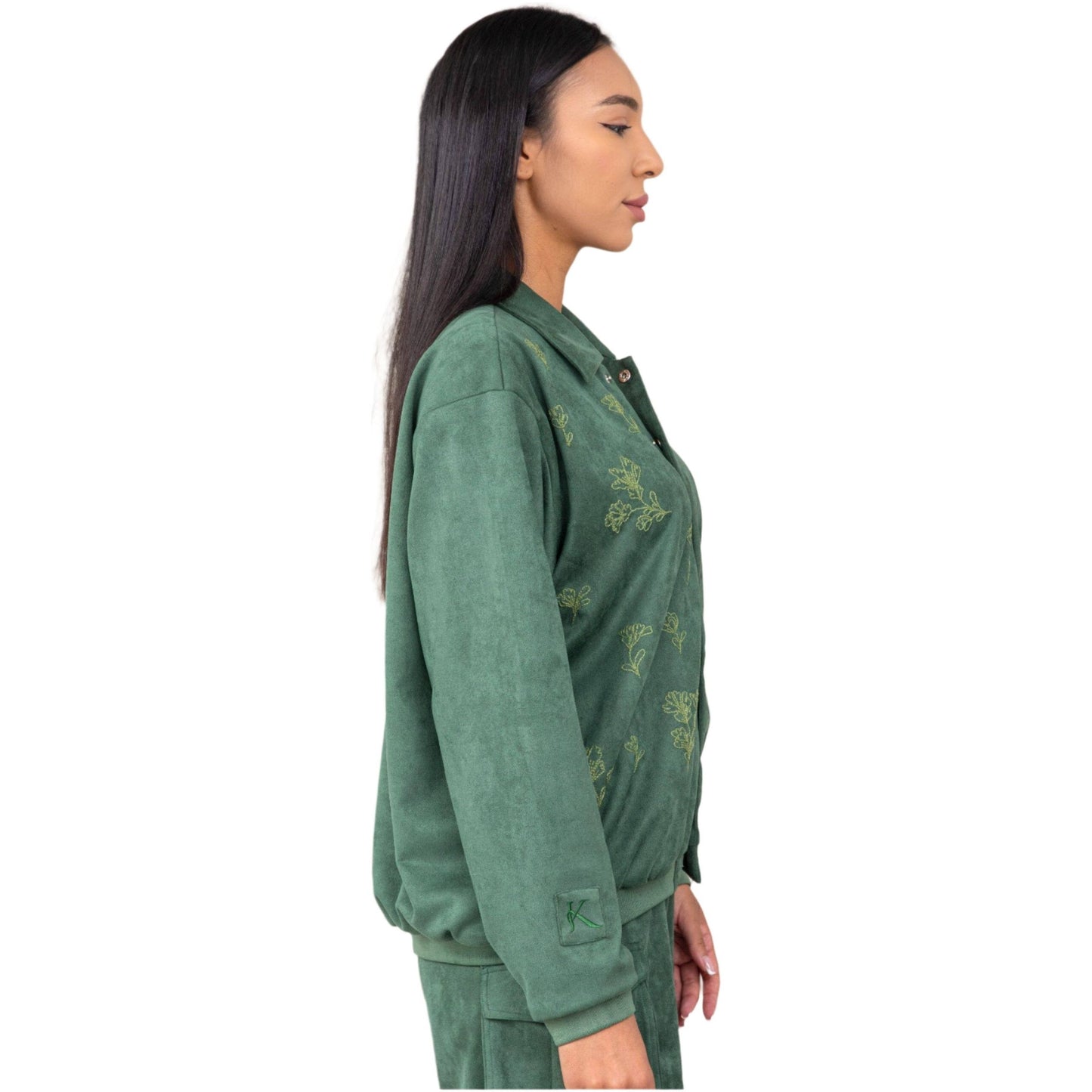 Olive Green Embroidery Unisex Bomber Jacket